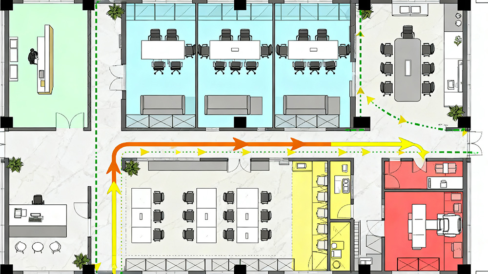 辦公室動線設計布置平面裝修效果圖