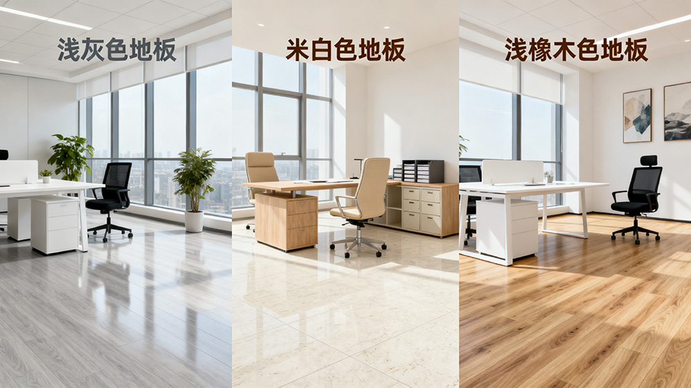 辦公室淺色系地板（淺灰、米白、淺橡木色）